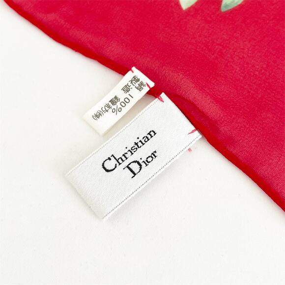 DIOR Silk Floral Print Scarf with Red Border Sheer - Picture 6 of 8